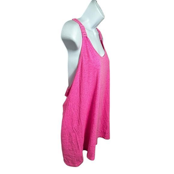 Neon Pink Racerback Tank Top Sz 1X Cotton Blend Sleeveless Loose Tee - Picture 2 of 5